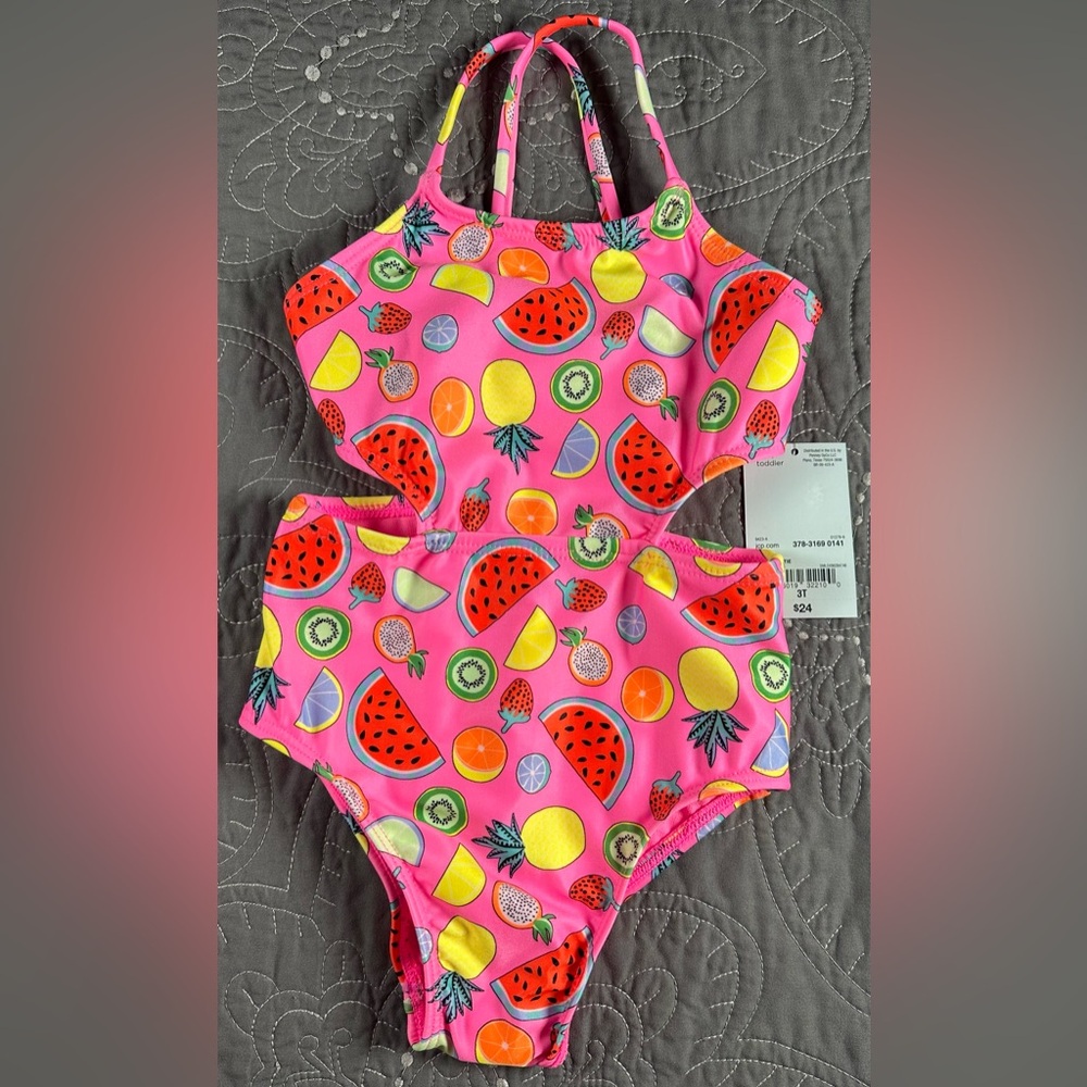 Okie Dokie Toddler Girls Pink Fruity Cutie One Piece Swimsuit NWT Size 3T
